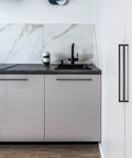 10 Pack 18 Inch Square Cabinet Handles Matte Black Drawer Pulls For Kitchen Cabinets And Furniture Hardware visible on modern kitchen cabinet