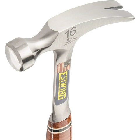 Sixteen Ounce USA Made Straight Rip Claw Hammer With Smooth Face And Genuine Leather Grip Built For Framing Carpentry Demolition Job Site Use