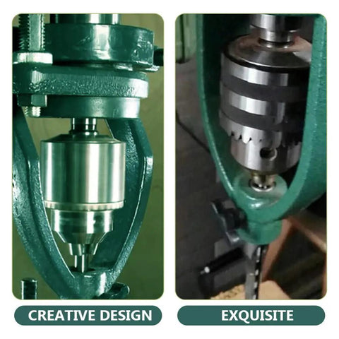 Close-up of Drill Press Stand With Square Tenon Converter Drill Press Adapter showing metal components in use