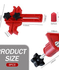 Front view of a red 9-piece car camshaft timing gear locking tool set with dual locking arms and knobs.