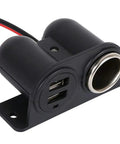 Top Tier No Fuss Ride Ready Under Dash Cigarette Lighter Adapter Featuring Dual 3.1A USB Quick Charge Outlets For 12V And 24V Cars Trucks Suv Hardwire Kit showing black dual USB socket and cigarette lighter outlet.