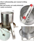 Smooth Operator Manual Honey Press And Beeswax Extractor Machine With Heavy Duty Stainless Steel Frame. Close-up of durable perforated stainless steel design.