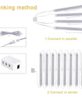 Under Cabinet LED Lights Kit 8 Pack 11 Inch Linkable Dimmable 6000K Cold White Plug In Or Hardwired, connection methods shown