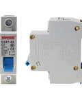 Front and side view of 2 Pack One Pole 230 to 400V Miniature Circuit Breaker 2A DIN Rail Mount DZ47-63 C Series, 4000A Breaking Capacity.