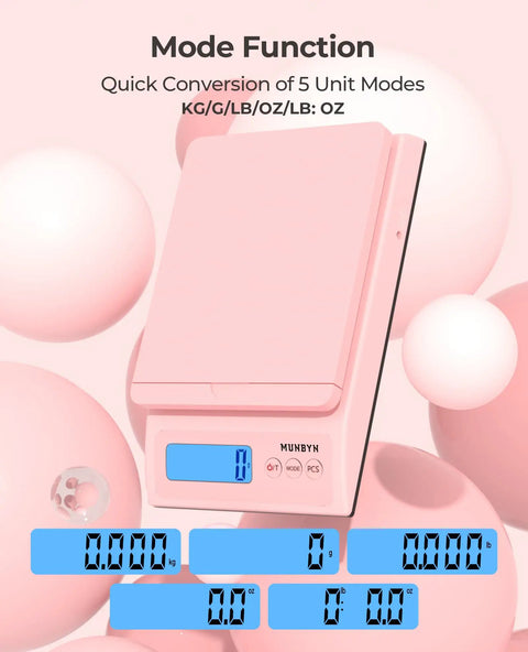 Killer Digital Postal Scale Measures Every Package Up To 66 Pounds With Dead On Precision So You Can Ship Heavy Goods Without Stress While The Sleek Pink Surface Looks Absolutely Dope in use showing digital display and modes.