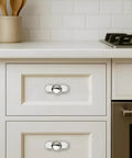 Five Pack Heavy Duty Polished Nickel Cabinet Knobs And Backplates, 1 25 Inch Center To Center, Built Like A Truck Zinc Alloy Vintage Drawer Pulls For Breezy Kitchen Refresh Upgrades on white cabinets.