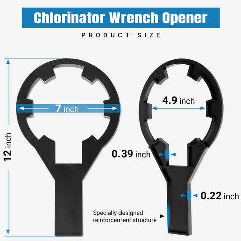 Chlorinator Lid Wrench Opener With 2 O Rings For Hayward CL200 CL220 CL2002S showing size dimensions and durable plastic design