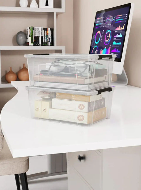 Compact Clear Storage Bins With Secure Latches And Grippy Handles, 6 Pack Plastic Organizer Boxes For Tiny Spaces, 5 Quart Capacity Helps You Keep Your Stash Squared Away And Clutter Free