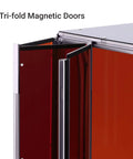 Close-up view of tri-fold magnetic doors on the Kick-Ass 3D Printer Enclosure with heavy duty blower protecting A350T and F350 machines.