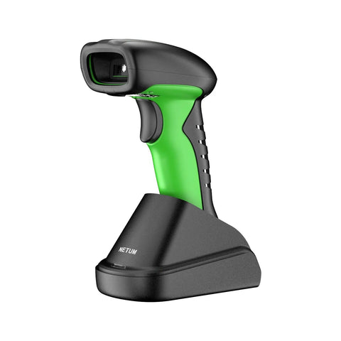 RD Series 2D QR Industrial Bluetooth Barcode Scanner With Charging Dock RD1950 on docking station front view.