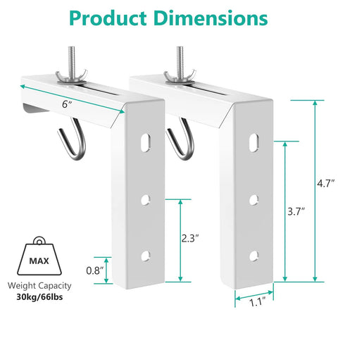 Rock Solid Universal Projector Screen Ceiling Mount With Heavy Duty Steel Brackets and Adjustable L Shape Hook dimensions 6x4.7 inches, supports 66 lbs.