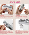 Upgraded Electric Nail Clipper With Adjustable Speeds And LED Light Automatic Trimmer For Babies Kids Adults Seniors Safe Painless Grooming Device Easy One-Touch Operation Includes Storage Case tutorial showing use steps.