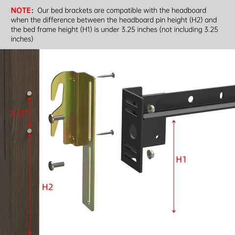 Close-up of Four Piece Bed Frame Conversion Bracket Kit Featuring Sweet Headboard Swap Hardware, showing adjustable height for installation.