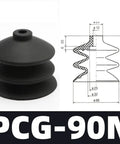 Upgraded PcG90 Pneumatic Robot Gripper With Industrial Rubber Suction Cups Chuck shown in black, detail and dimensions for factory production use.