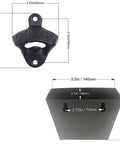 Hefty Black Cast Iron Wall Mounted Beer Bottle Opener With Spacious Cap Catcher Bucket. Sizes: opener 2.45x3 inches, bucket 5.5x3.5 inches.