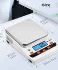Pro Grade High Precision Lab Scale 5000g/0.01g with large stainless steel plate, digital display, and USB data transfer