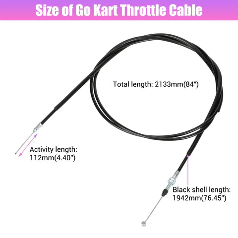 Go Kart Throttle Cable Kit Heavy Duty 84 Inch Replacement For Predator 196cc 212cc 224cc Six Point Five HP Engines size chart