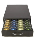 Large Capacity Coffee Pod Storage Drawer With A Slick Glide Rail, Heavy Duty Capsule Organizer Rack displaying colorful coffee pods arranged neatly.