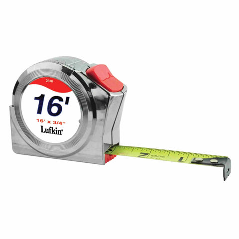 Rock Solid 16 Foot Tape Measure With Slick Power Return And High Viz Yellow Blade Featuring Laser Clear Numbers and Swivel Belt Clip