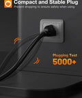 60 Feet Outdoor Extension Cord Waterproof All Weather Heavy Duty 16 Gauge 3 Prong With Covers Flexible 100 Percent Copper UL Listed Power Cable plugged into socket showing stability and durability.