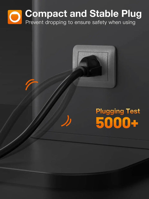 60 Feet Outdoor Extension Cord Waterproof All Weather Heavy Duty 16 Gauge 3 Prong With Covers Flexible 100 Percent Copper UL Listed Power Cable plugged into socket showing stability and durability.
