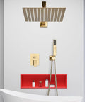 Brushed Gold Boss Luxury Shower Faucet Set With Rainfall System 10-Inch Shower Head Wall-Mounted Brass Trim Kit All Brass Construction