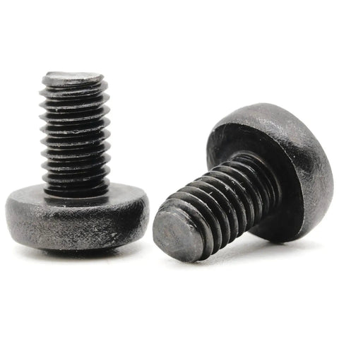 Two stainless steel black oxide screws from Mercedes Rear License Plate Screws Replacement Kit Stainless Steel Black Oxide Pack Of 4 For C Class And E Class Models C300 C250 C350 E350 E300 AMG OEM Style Fit No Rattle, close-up