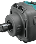 Close-up of heavy duty 18V cordless die grinder quarter inch chuck designed for easy maneuverability in tight spaces.