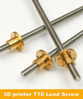 Trapezoidal Lead Screw T10 10mm Dia 2mm Lead for 3D Printers, 304 Stainless Steel, Beefed Up Stepper Motor Guide Rail Drive, Durable, Precise Motion, Choose From 100mm To 1000mm Lengths, brass nut