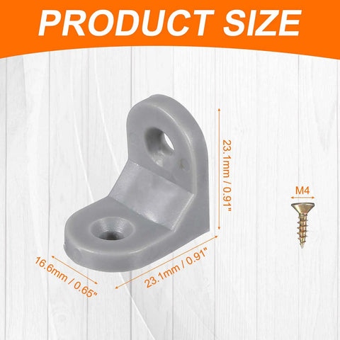 Built Solid 20 Pack Plastic L Brackets Gray Corner Supports For Shelves And Drawers Heavy Duty showing size dimensions 16.6mm x 23.1mm.