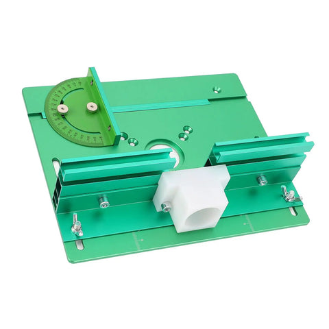Heavy Duty Anodized Aluminum Router Lift Tool With Knockout Height Calibration And Rock Solid Flip Base Insert Plate on green base