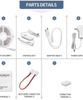 65.6ft Warm White LED Strip Lights Kit parts including dimmable 24V power supply, controller, cables, connectors, and user manual