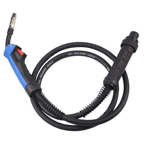 15Ak Weld Torch Gun with Euro Connector, black and blue design, coiled welding cable for Mig Mag setups