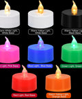 LED Tea Lights Battery Operated Pack Of 12 24 50 100 200 400 Flickering Warm White Realistic Candlelight shown in various colors
