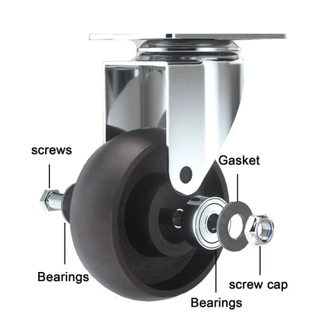 Heavy Duty Industrial Caster Wheels With Top Plate Fixed And Swivel Braking Casters Double Ball Bearing For Smooth Roll Exploded View