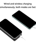 Heavy Duty 8 Bay 18650 Battery Charger Case With Live Digital Display And Usb Pd Fast Charging side view showing wired and wireless charging.