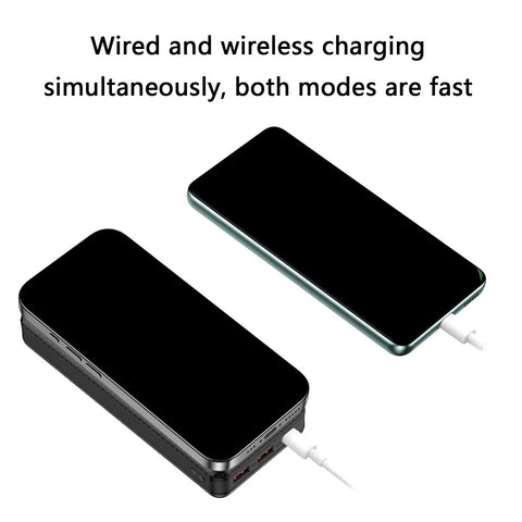Heavy Duty 8 Bay 18650 Battery Charger Case With Live Digital Display And Usb Pd Fast Charging side view showing wired and wireless charging.
