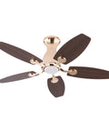 Ceiling Fan with Light Chandelier Modern Gold 5 Blades for Living Room showing a top view with dark wood blades and a gold motor.