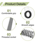 Kitchen Gadgets Set: stainless steel vegetable spiralizer with comfortable grip and threaded socket; blade and ring closeups