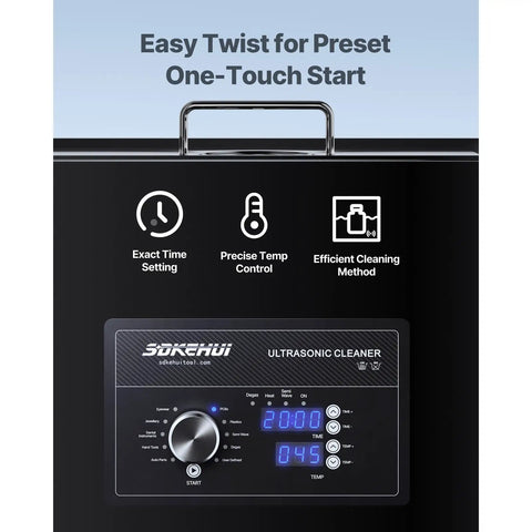 Ultrasonic Cleaner Machine 30L With Digital Heater Timer And Knob Control For Fast Pro Grade Heavy Duty 40KHz Deep Cleaning Of Car Parts Like Carburetors Spray Nozzles And Small Components Degassing Mode black control panel with time and temp display