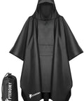 3 In 1 Hooded Rain Poncho For Adults With Pocket Waterproof Lightweight Unisex Rain Coat For Hiking Camping And Emergencies Black