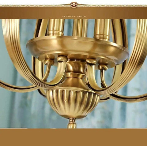 Modern Chandelier Ceiling Pendant Light Fixture For Dining Room Bedroom Porch And Garden With Chic Candle Design, detailed view of gold finish.