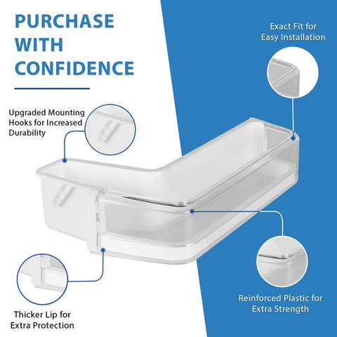 Built Tough Door Bin Assembly Guard For The Left Side Middle Bin In Samsung Refrigerators, durable plastic, features labeled