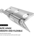 Side view of stainless steel door hinge, 2.15 x 1.3 in, home furniture hardware with screw holes