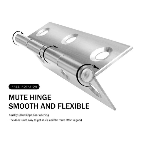 Side view of stainless steel door hinge, 2.15 x 1.3 in, home furniture hardware with screw holes