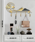 Heavy Duty Wall Mount Coat Rack With Five Slick Metal Hooks Top Shelf Entryway Organizer For Jackets Hats And Scarves Modern Closet Storage Solution Smooth Setup with stylish gold accents.