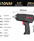 Shop Grade Impact Pneumatic Wrench Delivers Serious Torque And Knockout Punch For Garage Pros Managing 610 Nm Twists At 7000 Rpm On Heavy Duty Job Site Assignments Any Weekend Warrior, featuring a 202mm length and 1/2" square head.