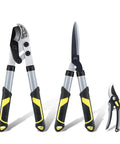 Compact 17 Inch Anvil Loppers And Hedge Shears 3 Piece Garden Pruning Set with branch cutter, hedge clippers, garden scissors.