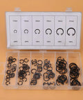 Six Size C Clips Snap Ring Assortment Kit 11mm To 21mm in durable metal with box, used for dowel pins and shaft grooves.