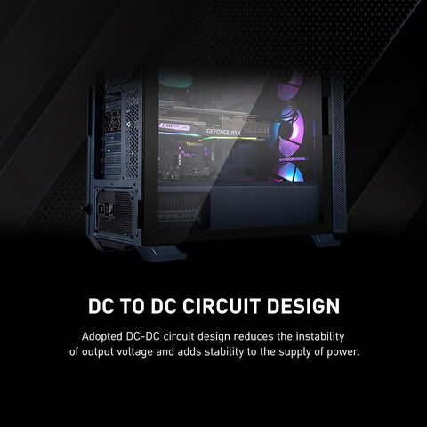 Gaming rig displaying Mag A650BN 650W Non Modular Power Supply With 80 Plus Bronze Certified Low Noise Fan Active PFC Compact ATX PSU